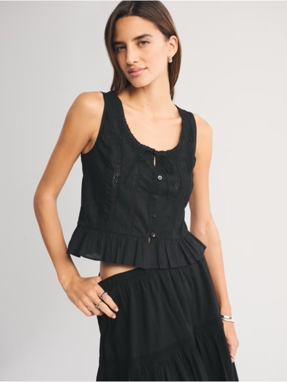 Abercrombie and fitch Black Button Front Ruffled peplum Tank Top